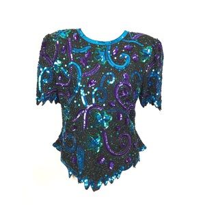 LAURENCE KAZAR New York Vintage Sequin Top Large